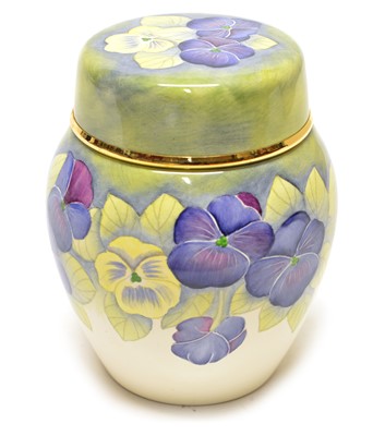 Lot 55 - Moorcroft Enamel ginger jar decorated in Pansy pattern