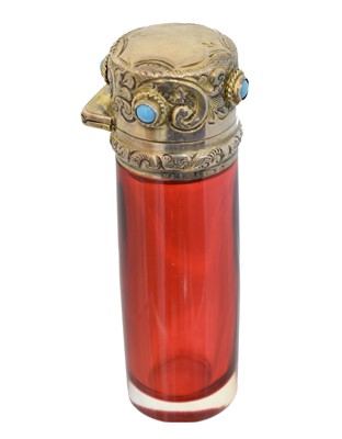Lot 72 - An Edward VII cranberry glass scent bottle