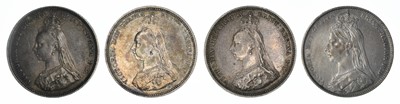 Lot 28 - Four Queen Victoria Shillings, 1887(2), 1888 and 1892 (4).