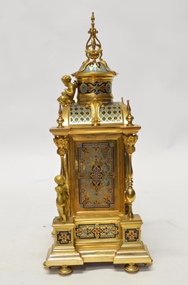 Lot 198 - French Eight-Day Gilt Brass and Champleve Mantel Clock