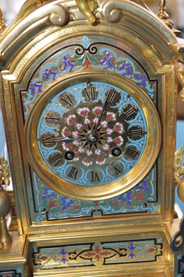 Lot 198 - French Eight-Day Gilt Brass and Champleve Mantel Clock