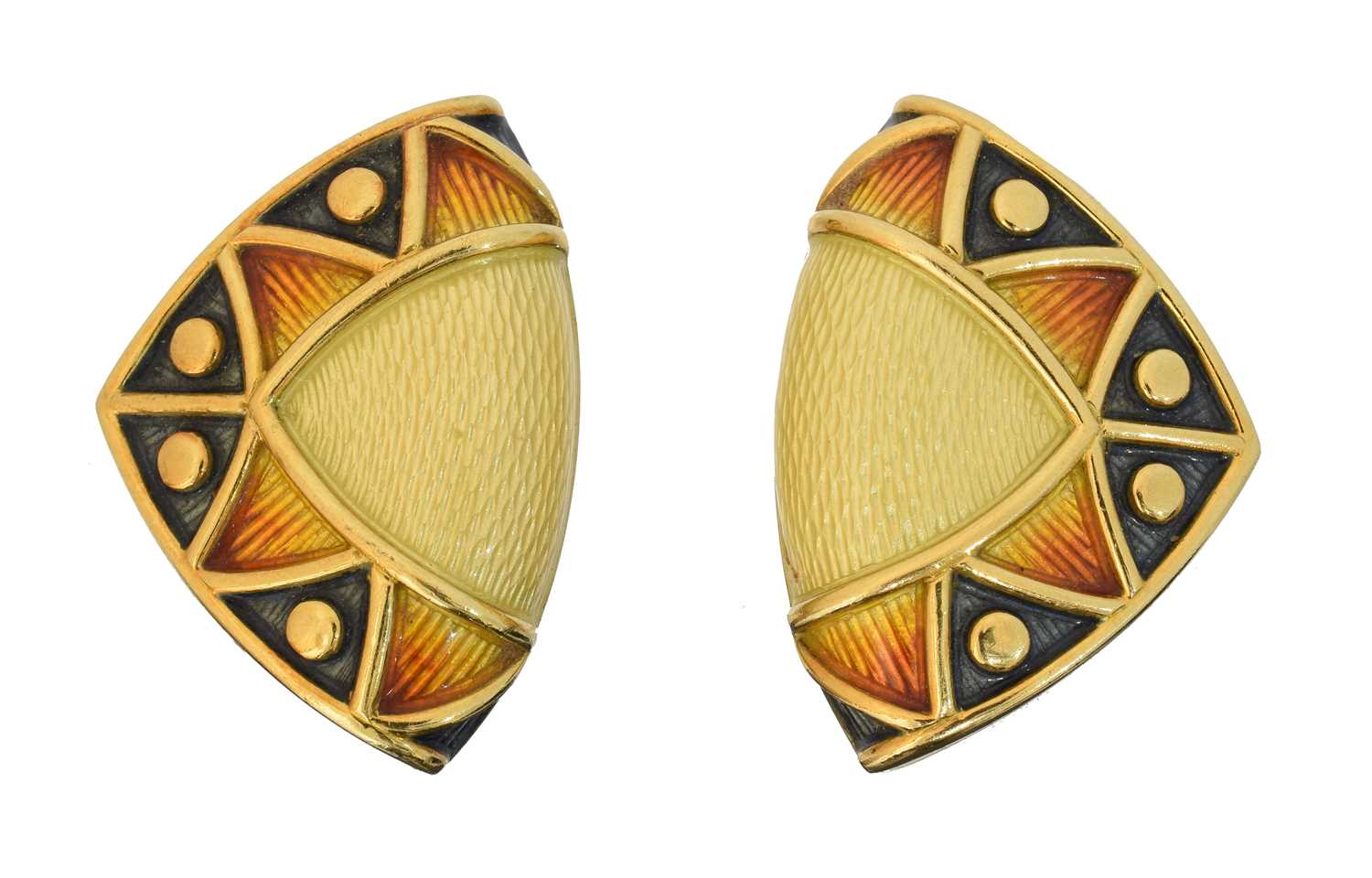 Lot 61 - A pair of enamel clip earrings by Leo De Vroomen