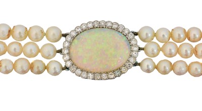 Lot 92 - An opal, diamond and cultured pearl choker necklace
