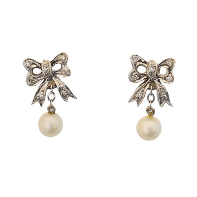 Lot 53 - A pair of 9ct gold diamond and cultured pearl earrings