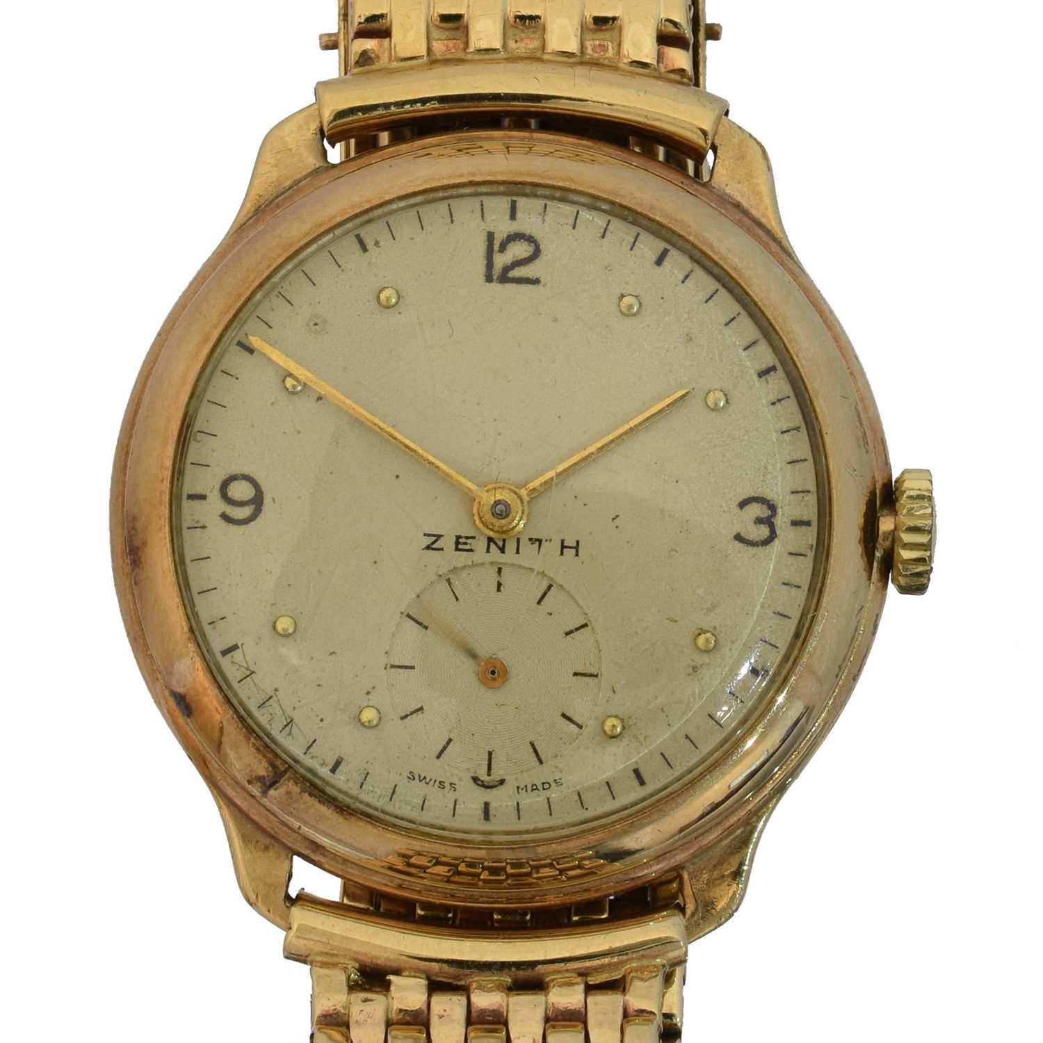Lot A mid 20th century 9ct gold Zenith wristwatch