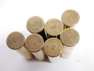 Lot 234 - SEVEN 8 Bore brass cartridges LICENCE REQUIRED