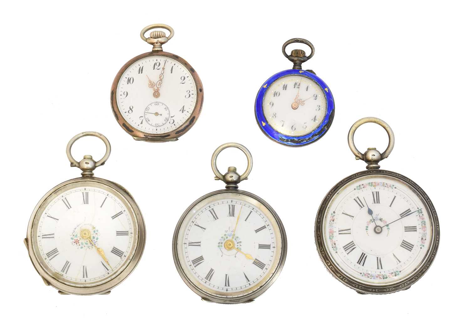 Lot 184 - Five silver fob watches,