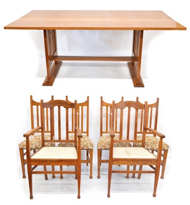 Lot 197 - Liberty Guild arts & crafts oak dining table and chairs