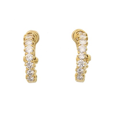 Lot 56 - A pair of 18ct gold diamond hoop earrings