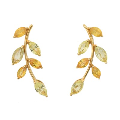 Lot 57 - A pair of citrine and peridot earrings