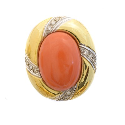 Lot 6 - An 18ct gold coral and diamond single earring