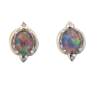 Lot 9 - A pair of opal triplet earrings