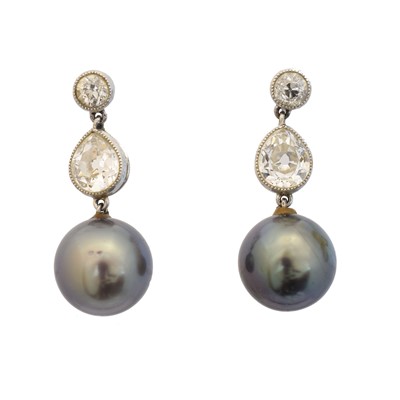 Lot 14 - A pair of 18ct gold pearl and diamond earrings
