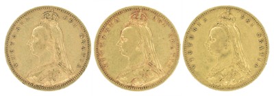 Lot 90 - Three Queen Victoria, Half-Sovereigns, 1887, 1892 x 2 (3).