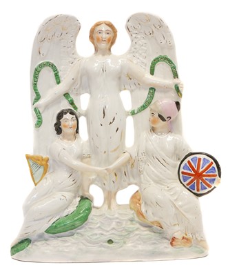 Lot 166 - Staffordshire flat back figure group of Peace on Earth