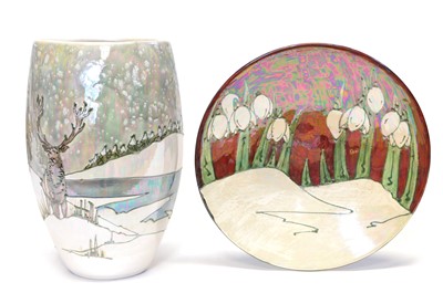 Lot 44 - Lise Moorcroft Winter Themed Vase & Plate