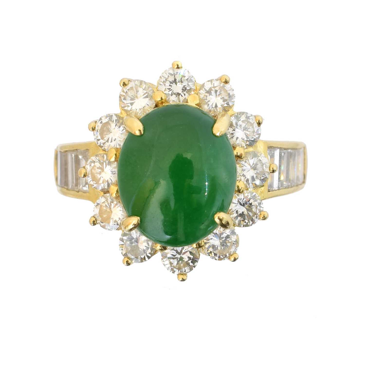 Lot 152 - A jade and diamond cluster ring