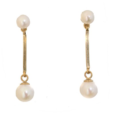Lot 60 - A pair of cultured pearl drop earrings by Mikimoto