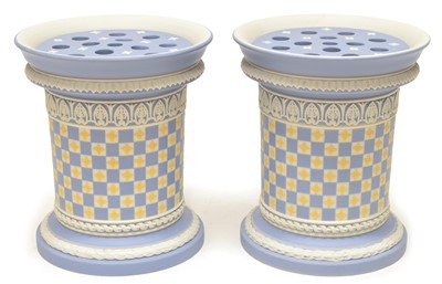 Lot 165 - Pair of Wedgwood jasperware tricolour diced flower vases