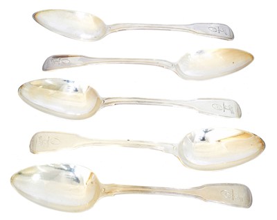 Lot 192 - Five George III and later silver table spoons