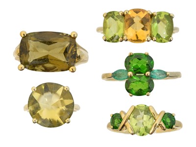 Lot 149 - Five 9ct gold gem-set dress rings