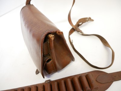 Lot 196 - Good quality leather shotgun belt and cartridge bag, also a shooting stick.