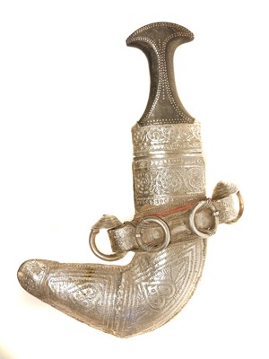Lot 274 - Arabic white metal mounted Jambiya