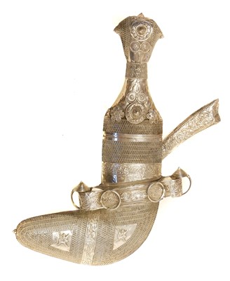 Lot 275 - Small Arabic white metal mounted Jambiya