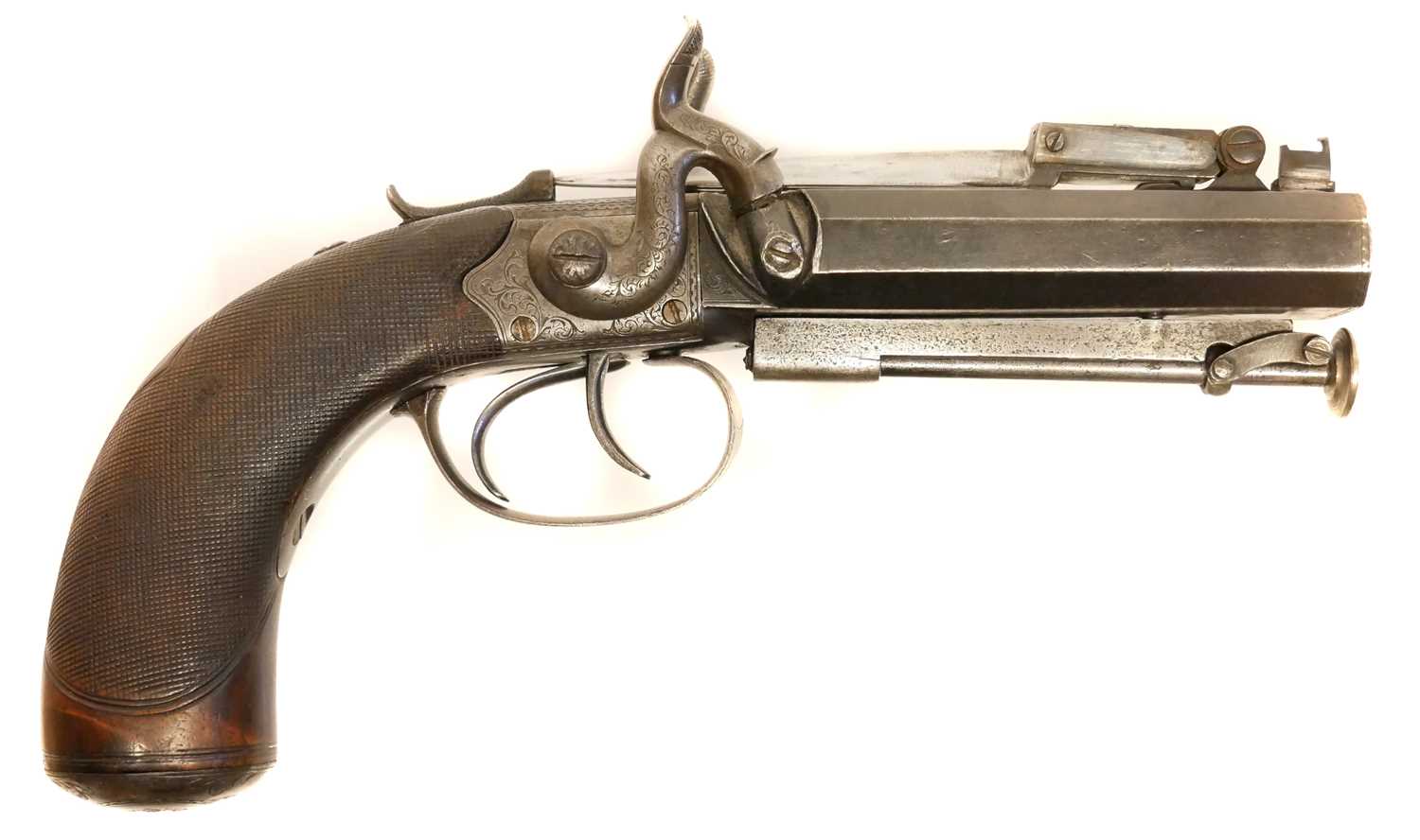 Lot 2 - Atkinson of Lancaster double barrel pistol with bayonet