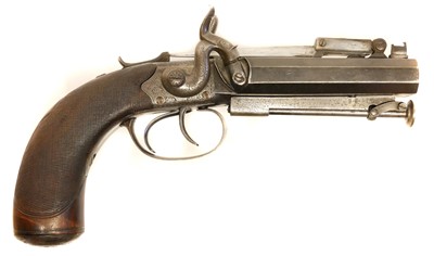 Lot 2A - Atkinson of Lancaster double barrel pistol with bayonet