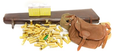 Lot 246A - Collection of 20 bore shotgun, a leather gun case and cartridge bag