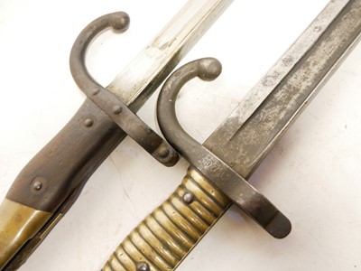 Lot 448 - Gras bayonet and scabbard, Chassepot bayonet and a Machette and sheath