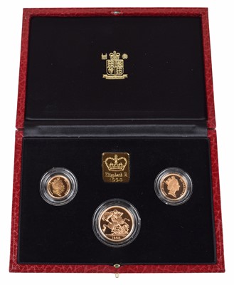 Lot 6 - Elizabeth II, United Kingdom, 1990, Gold Proof Three Coin Collection, Royal Mint.