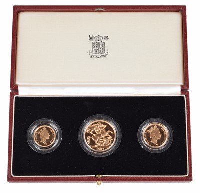 Lot 21 - Elizabeth II, United Kingdom, 1987, Gold Proof Three Coin Collection, Royal Mint.