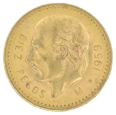 Lot 49 - Mexico, 10 Pesos, 1959 (restrike), gold coin.