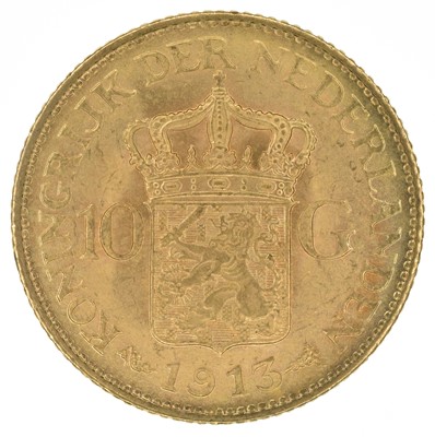 Lot 81 - Netherlands, 10 Guilders, 1913, gold coin.