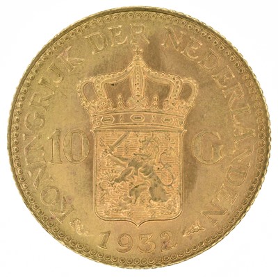 Lot 88 - Netherlands, 10 Guilders, 1932, gold coin.
