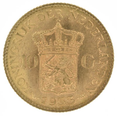 Lot 90 - Netherlands, 10 Guilders, 1933, gold coin.