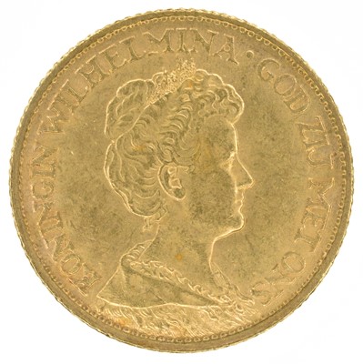 Lot 91 - Netherlands, 10 Guilders, 1912, gold coin.