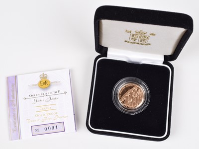Lot 59 - Queen Elizabeth II, Royal Mint, Twenty-Five Pounds, Jersey Gold Proof Coin, 2002, Golden Jubilee.