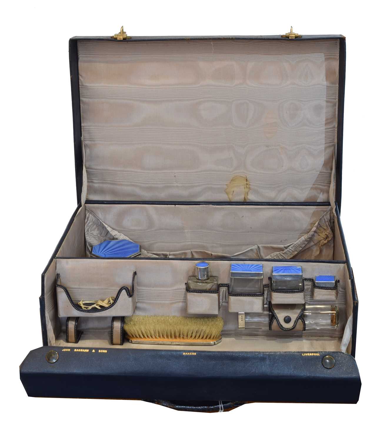 Lot 186 - A George V silver and enamelled dressing table set