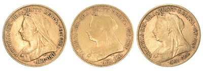 Lot 201 - Three Queen Victoria, Half-Sovereigns, 1893 (2) and 1896 (3).