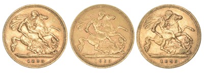 Lot 201 - Three Queen Victoria, Half-Sovereigns, 1893 (2) and 1896 (3).