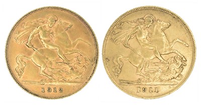 Lot 194 - Two King George V, Half-Sovereigns, 1911 and 1912 (2).