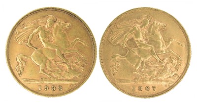 Lot 59 - Two King Edward VII, Half-Sovereigns, 1907 and 1908 (2).