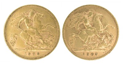 Lot 128 - Two King Edward VII, Half-Sovereigns, 1906 and 1907 (2).