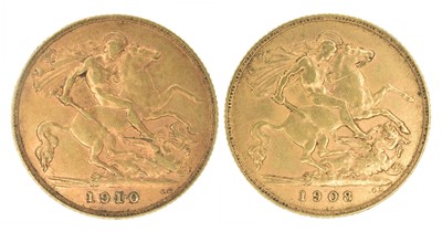 Lot 203 - Two King Edward VII, Half-Sovereigns, 1908 and 1910 (2).