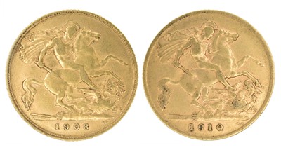 Lot 73 - Two King Edward VII, Half-Sovereigns, 1908 and 1910 (2).