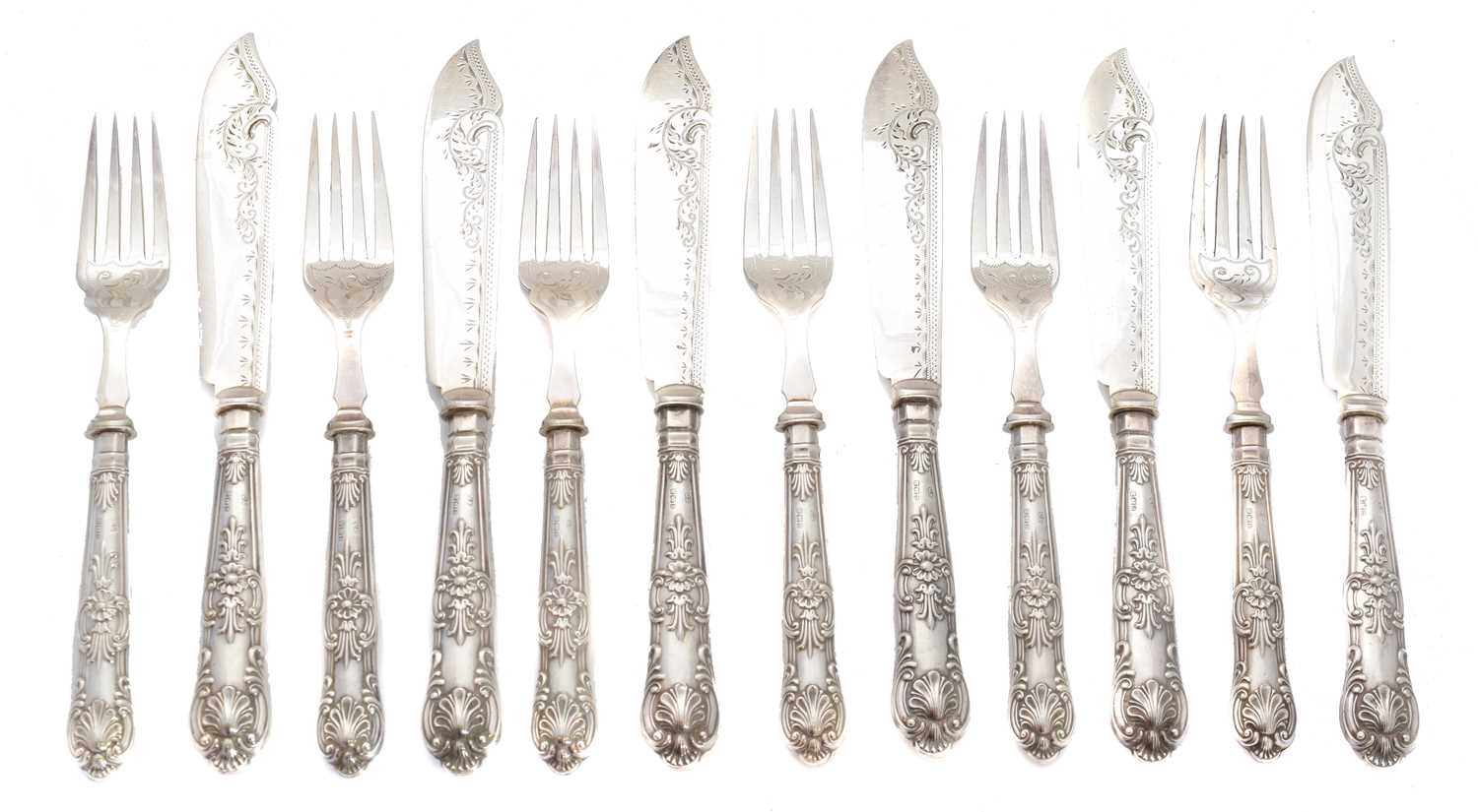 Lot 97 - A set of Edward VII silver fish knives and forks