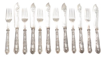 Lot A set of Edward VII silver fish knives and forks